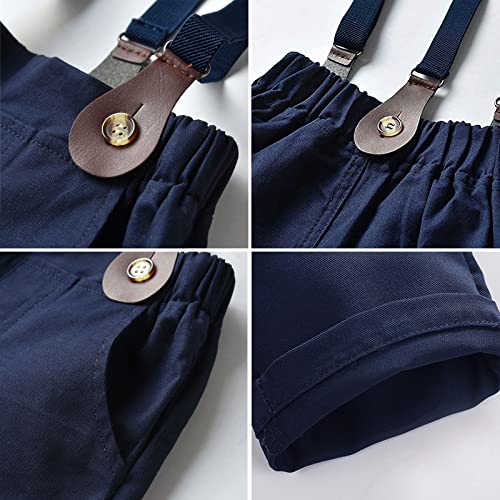 Baby Boys Dress Clothes, Toddlers Boys Long Sleeves Button Down Dress Shirt with Bowtie + Suspender Pants Set Gentlemen Outfit, 1# White, Tag 70 = 9-12 Months by 