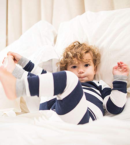 Burt's Bees Baby Unisex Baby Pajamas, Tee and Pant 2-Piece Pj Set, 100% Organic Cotton, Midnight Rugby Stripe, 18 Months from Burt's Bees Children's Apparel