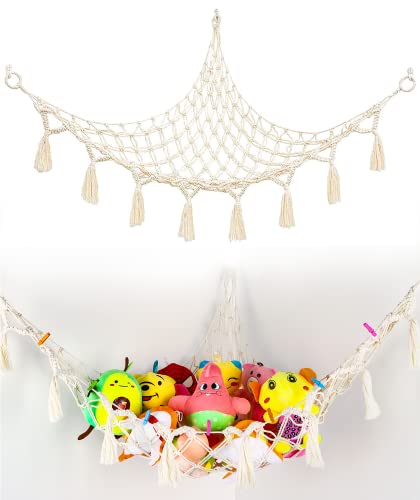 Stuffed Animal Net or Hammock,Toy Net Hammock for Stuffed Animals, Macrame Corner Toy Hammock,Hanging Storage Nets Organizer for Bedroom Decor from UHFi