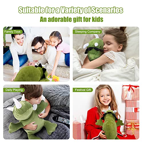 Dinosaur Weighted Stuffed Animals for Anxiety and Stress Relief, Filling with Beans and PP Cotton 1.3 LB - 14 Inch Dinosaur Plush with Adorable (Green, Medium) from Securitoday