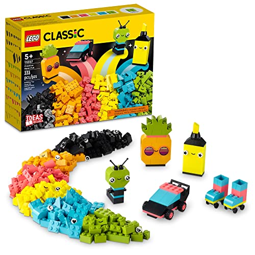 LEGO Classic Creative Neon Fun Brick Box Set 11027, Building Toy with Models; Car, Pineapple, Alien, Roller Skates, Characters and More, for Kids, Boys, Girls 5 Plus Years Old by LEGO