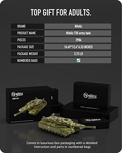 Nifeliz T28 Super Heavy Tank Model Toy for Adults, Collectible Military Building Display Set, A WW2 Army Tank Display Piece (2,986 Pieces) by Nifeliz