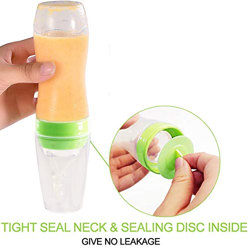 Baby Mate 4oz & 3oz Silicone Baby Food Dispensing Spoon Combo (Green, Ideal for 4 Months+ Babies) - Squeeze Feeder with Spoon - Spoon Bottle for Baby - Baby Spoon Feeder Bottle Baby Solid Food Feeder by BABY MATE BABY SAFETY SOLUTIONS LLC