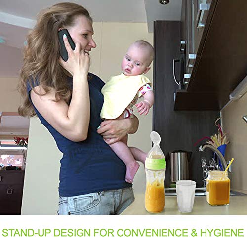 Baby Mate 4oz & 3oz Silicone Baby Food Dispensing Spoon Combo (Green, Ideal for 4 Months+ Babies) - Squeeze Feeder with Spoon - Spoon Bottle for Baby - Baby Spoon Feeder Bottle Baby Solid Food Feeder by BABY MATE BABY SAFETY SOLUTIONS LLC