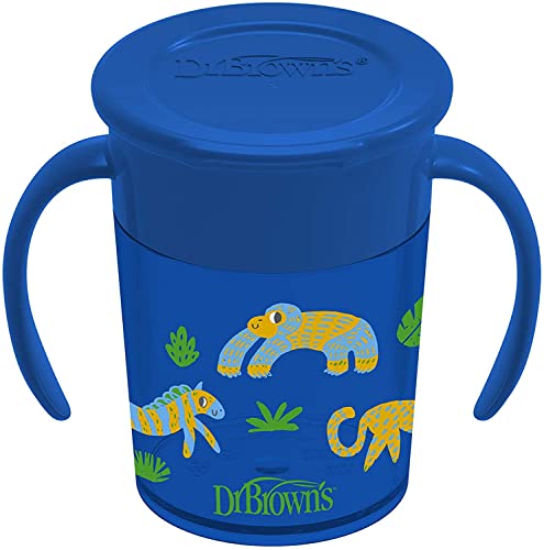 Dr. Brown's Soft-Tip Toddler Feeding Spoons, 6 Pack, No-Slip Suction Bowl, 2 Pack and Milestonesâ¢ Cheers360â¢ Training Sippy Cup with Handles, Blue Animal, 7oz, 6m+ by Dr. Brown's