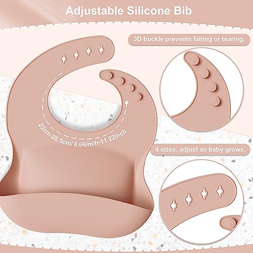 10 Pack OWL baby plates with suction, baby feeding set, silicone bibs for babies, baby bowls, baby spoons self feeding, baby led weaning supplies pink from 