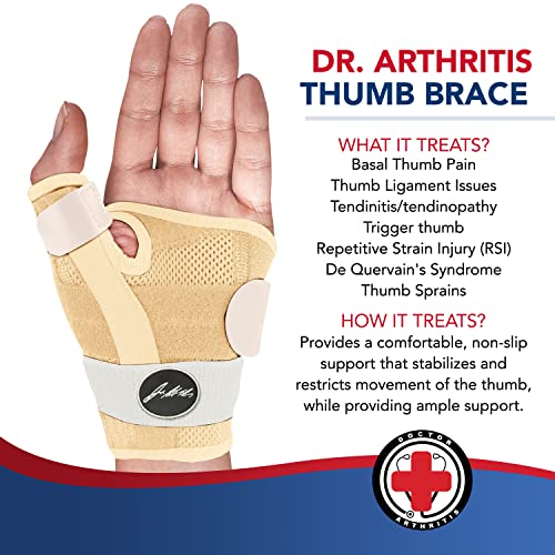 Doctor Developed Thumb Brace / Thumb splint / Thumb spica splint / Thumb Stabilizer for Men and Women -Registered Class I Medical Device & Doctor Written Handbook - For right and left hand, arthritis pain and support, tendonitis, cmc, de quervains (Nude,P