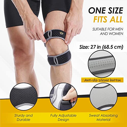 Patellar Tendon Support Strap â Universal Size Knee Stabilizer for Knee Support â Upgraded Gluing Hook with Longer Upper String Patella Knee Strap â Non-Slip Silicone Buttons Knee Wrap by PazleGee