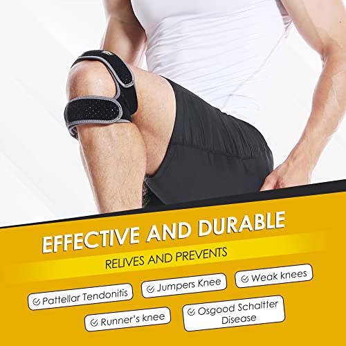 Patellar Tendon Support Strap â Universal Size Knee Stabilizer for Knee Support â Upgraded Gluing Hook with Longer Upper String Patella Knee Strap â Non-Slip Silicone Buttons Knee Wrap by PazleGee