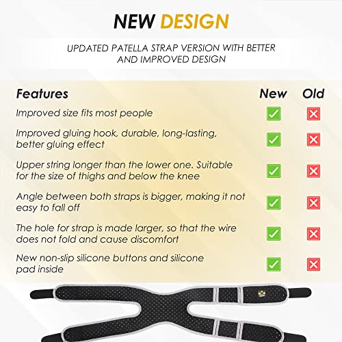 Patellar Tendon Support Strap â Universal Size Knee Stabilizer for Knee Support â Upgraded Gluing Hook with Longer Upper String Patella Knee Strap â Non-Slip Silicone Buttons Knee Wrap by PazleGee