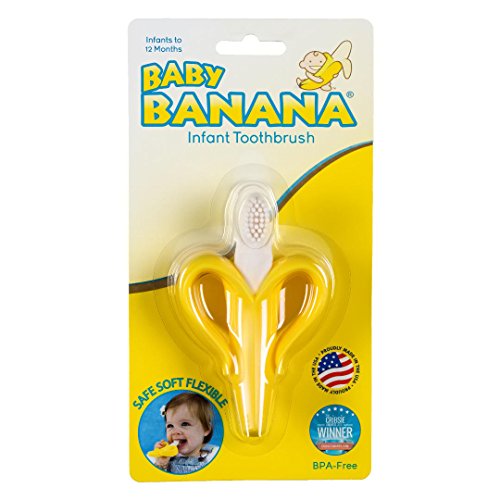 Baby Banana Yellow Banana Infant Toothbrush, Easy to Hold, Made in the USA, Train Infants Babies and Toddlers for Oral Hygiene, Teether Effect for Sore Gums, 4.33" x 0.39" x 7.87" from Baby Banana
