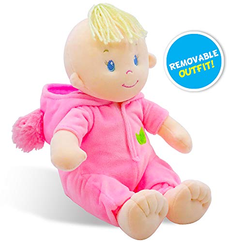 June Garden 12" Sweet Dolly Frida - Stuffed Ultra Soft Baby Bear Doll for Birth and Up - Removable Pink Outfit by June Garden
