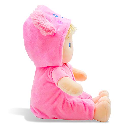 June Garden 12" Sweet Dolly Frida - Stuffed Ultra Soft Baby Bear Doll for Birth and Up - Removable Pink Outfit by June Garden