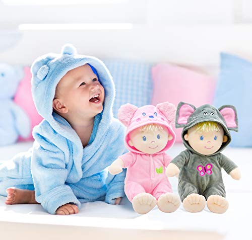 June Garden 12" Sweet Dolly Frida - Stuffed Ultra Soft Baby Bear Doll for Birth and Up - Removable Pink Outfit by June Garden