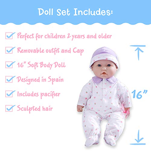 JC Toys - La Baby | Caucasian 16-inch Medium Soft Body Baby Doll | Washable | Removable Purple Outfit w/ Hat and Pacifier | for Children 12 Months + by JC Toys Group Inc.