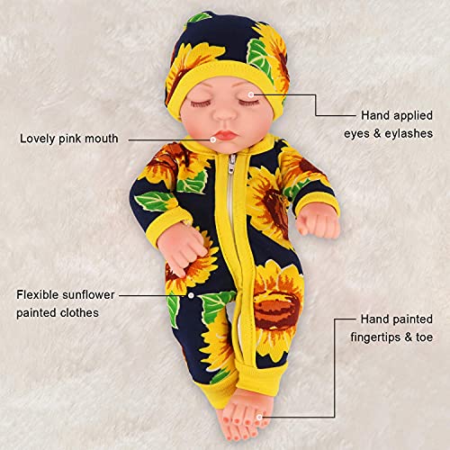 Ecore Fun 10 Inch Newborn Reborn Baby Doll and Clothes Set Washable Realistic Silicone Baby Dolls with Cute Sunflower Jumpsuit Clothes-Best Gift for Kids Girls from Ecore Fun
