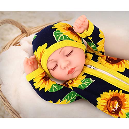 Ecore Fun 10 Inch Newborn Reborn Baby Doll and Clothes Set Washable Realistic Silicone Baby Dolls with Cute Sunflower Jumpsuit Clothes-Best Gift for Kids Girls from Ecore Fun