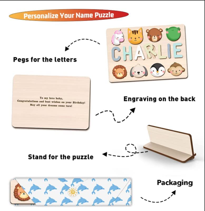 KAAYEE Personalized Name Puzzle for Kids Name Puzzle for Kids Custom Puzzles for Toddlers Personalized Name Puzzles for Babies Personalized Baby Gift Educational Wooden Puzzle from KAAYEE