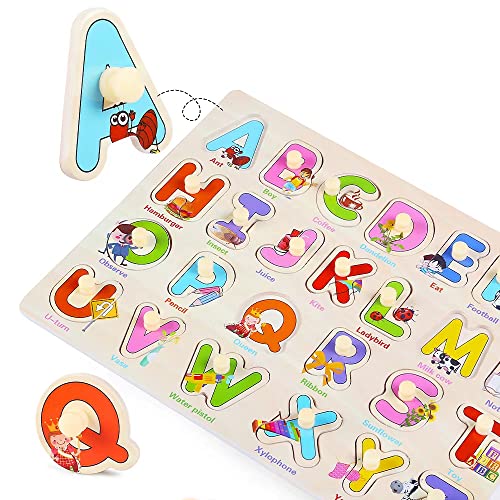 GRINNNIE Wooden Montessori Toddler Puzzles for 2 3 4 Years Old, 3 Pcs (Number, Letter, Shape) Kids Preschool Educational Peg Puzzle Set from Yunhe Tanghu Toy Company