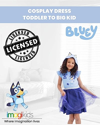 Bluey Toddler Girls Mesh Cosplay Short Sleeve Dress 4T Blue from Bentex Group, Inc.