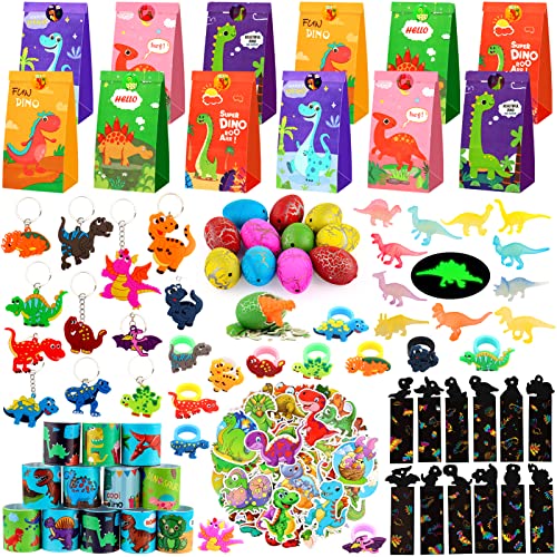 Dinosaur Party Favors, 134Pcs Dinosaur Birthday Party Supplies - Dino Gift Bags, Dinosaur Eggs, Glow In Dark Dinosaur Figures for Dinosaur Birthday Party, Prizes Pinata Fillers Goodie Bag Stuffers by Thesixowls