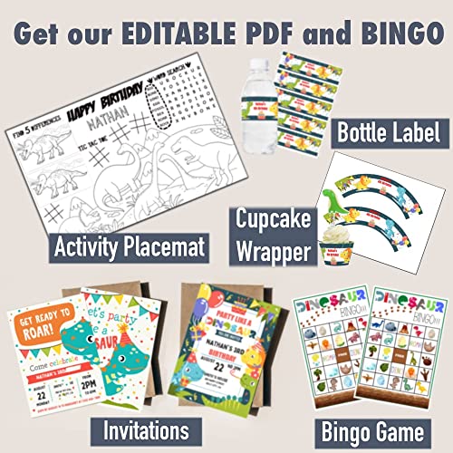 115pc Dinosaur Party Supplies - Decorations Set â 3 Big 33" Jurassic Park & Gold ROAR Foil Balloons, Cupcake Toppers & Tattoo Stickers, Jungle Theme Balloon Garland (GOLD) by Emuya