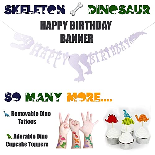 115pc Dinosaur Party Supplies - Decorations Set â 3 Big 33" Jurassic Park & Gold ROAR Foil Balloons, Cupcake Toppers & Tattoo Stickers, Jungle Theme Balloon Garland (GOLD) by Emuya