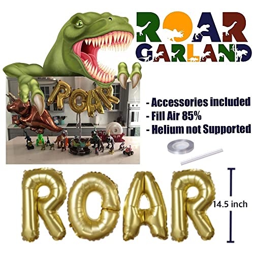 115pc Dinosaur Party Supplies - Decorations Set â 3 Big 33" Jurassic Park & Gold ROAR Foil Balloons, Cupcake Toppers & Tattoo Stickers, Jungle Theme Balloon Garland (GOLD) by Emuya