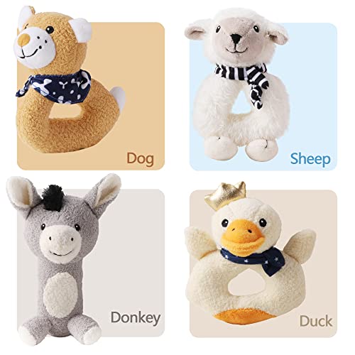 iPlay, iLearn Plush Baby Rattle Toys, Newborn Soft Farm Stuffed Animal Rattles Set, Infant Hand Grip Shaker Sensory Development Soother, Birthday Shower Gift for 3 6 9 12 Month, 1 Year Old Girls, Boys from iPlay, iLearn