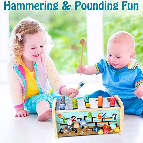 KIDWILL Wooden Hammering Pounding Toy, Educational Pegs Pound Maze Puzzle Number Sorter Musical Toy with Xylophone, Hammers, Mallets, Best Birthday Gifts for 1 2 3 4 Years Baby Toddler Boy Girl from KIDWILL