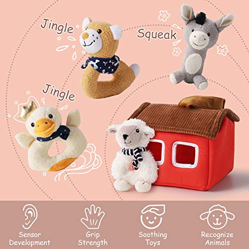 iPlay, iLearn Plush Baby Rattle Toys, Newborn Soft Farm Stuffed Animal Rattles Set, Infant Hand Grip Shaker Sensory Development Soother, Birthday Shower Gift for 3 6 9 12 Month, 1 Year Old Girls, Boys from iPlay, iLearn