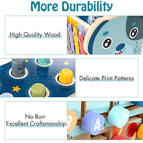 KIDWILL Wooden Hammering Pounding Toy, Educational Pegs Pound Maze Puzzle Number Sorter Musical Toy with Xylophone, Hammers, Mallets, Best Birthday Gifts for 1 2 3 4 Years Baby Toddler Boy Girl from KIDWILL