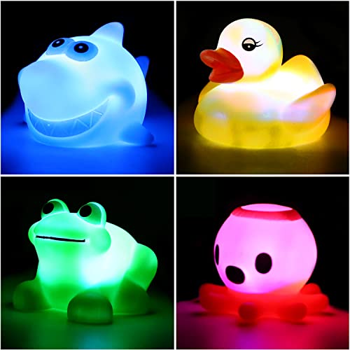 Yeonha Toys Bath Toy,Can Flashing Colourful Light(4 Pack), Floating Bath Toy, Light Up Baby Shower Bathtime Bathtub Toy for Bathroom Kid Boys Girl Toddler Child,Rubber Ducks Octopus Frog Shark by Yeonha Toys