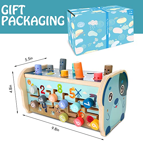 KIDWILL Wooden Hammering Pounding Toy, Educational Pegs Pound Maze Puzzle Number Sorter Musical Toy with Xylophone, Hammers, Mallets, Best Birthday Gifts for 1 2 3 4 Years Baby Toddler Boy Girl from KIDWILL