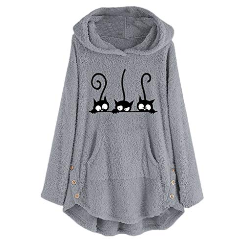 ZJRXM Women's Long Sleeve Cat Printed Hoodies Pullover Fall Winter Fuzzy Fleece Cute Jumper Sweatshirt for Teen Girls Gray by ZJRXM