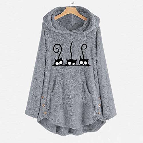 ZJRXM Women's Long Sleeve Cat Printed Hoodies Pullover Fall Winter Fuzzy Fleece Cute Jumper Sweatshirt for Teen Girls Gray by ZJRXM
