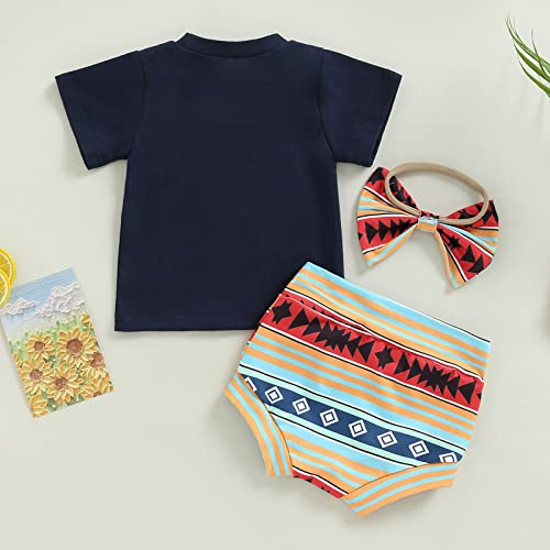 Westem Newborn Infant Baby Girls Clothes Short Sleeve Cow Print Tops Short Pants Headband Toddler Outfits (Dark Blue, 0-3 Months) from MA&BABY