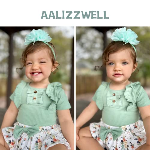 Preemie Baby Girls Summer Clothes Ribbed Short Sleeve Floral Ruffle Bloomer Shorts Premature Spring Outfit Olive Green by 