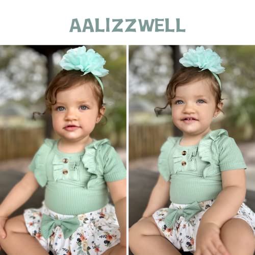 Preemie Baby Girls Summer Clothes Ribbed Short Sleeve Floral Ruffle Bloomer Shorts Premature Spring Outfit Olive Green by 