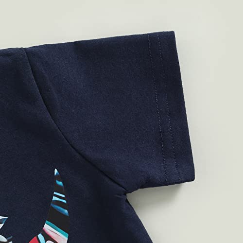 Westem Newborn Infant Baby Girls Clothes Short Sleeve Cow Print Tops Short Pants Headband Toddler Outfits (Dark Blue, 0-3 Months) from MA&BABY