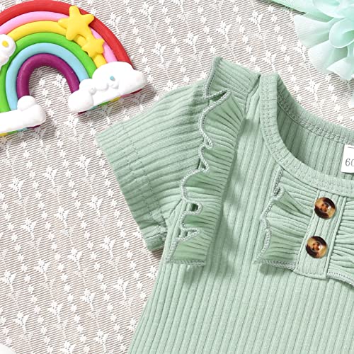 Preemie Baby Girls Summer Clothes Ribbed Short Sleeve Floral Ruffle Bloomer Shorts Premature Spring Outfit Olive Green by 