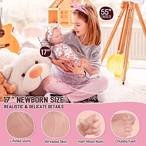 BABESIDE Lifelike Reborn Baby Dolls - 17-Inch Real Baby Feeling Realistic-Newborn Baby Dolls Sweet Smile Sleeping Dolls Girl Handmade Real Life Baby Dolls with Accessories Gift Set for Kids Age 3 + by BABESIDE