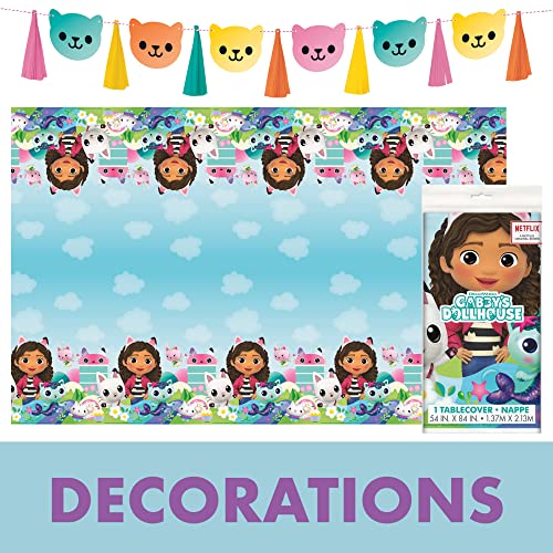 Unique Gabby's Dollhouse Party Supplies | Gabby Dollhouse Party Supplies | Gabby Doll House Party Supplies | Officially Licensed | Banner, Tablecover, Plates, Napkins, Button | Serves 16 Guests from Unique