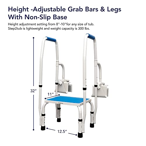 Step2tub Shower Step Stool for Seniors - Features Adjustable Height, Slip Resistant Step Stool with Handle for Elderly Entering & Exiting Bathtub - Extra Safe, Nonslip, Step Helps You Walk in Tub by Baiera Wellness Products, Inc