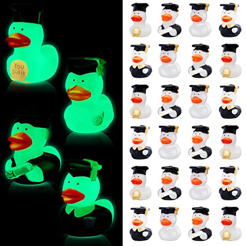Grad Rubber Duck 2 Inch Mini Glow in The Dark Graduation Ducks 2023 Mini Rubber Ducks in Bulk for Graduation Gifts Bath Toys Graduation Party Supplies Decorations, 4 Styles (24 Pcs) from Deekin