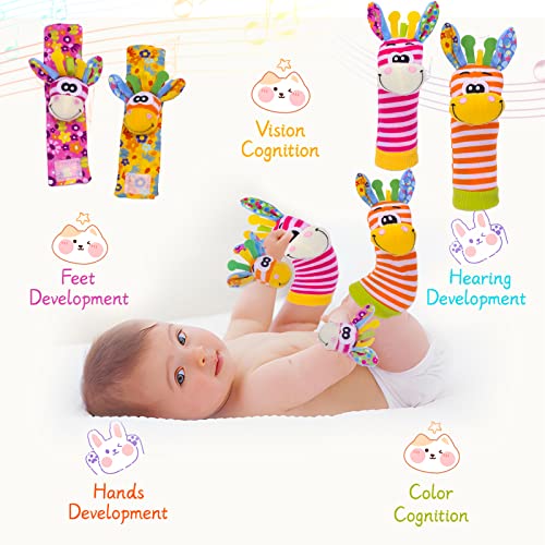 PADONISE Wrist Rattles Baby Socks Baby Toys Set Soft Sensory Toys for Babies Cartoon Animal Rattles Sock Early Development Toy Baby Shower Birth Gift for Newborn Infant Baby Boy Girl 0 to 3 Years Old from PADONISE