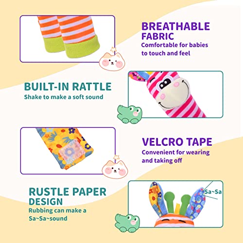 PADONISE Wrist Rattles Baby Socks Baby Toys Set Soft Sensory Toys for Babies Cartoon Animal Rattles Sock Early Development Toy Baby Shower Birth Gift for Newborn Infant Baby Boy Girl 0 to 3 Years Old from PADONISE