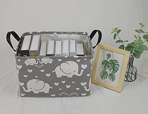 DUYIY Rectangle Canvas Storage Basket with Handle Large Organizer Bins for Dirty Laundry Hamper Baby Toys Nursery Kids Clothes Gift Basket (REC-Love Elephant) from DUYIY