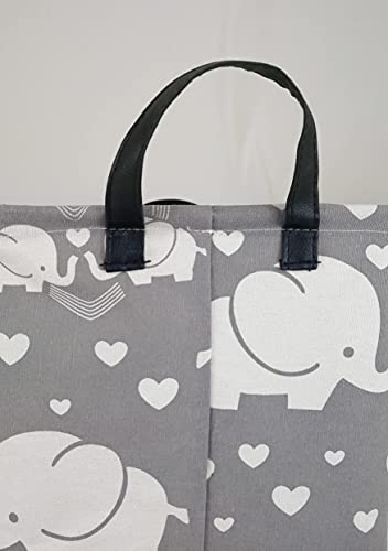 DUYIY Rectangle Canvas Storage Basket with Handle Large Organizer Bins for Dirty Laundry Hamper Baby Toys Nursery Kids Clothes Gift Basket (REC-Love Elephant) from DUYIY