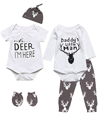 bakjuno Baby Boy Deer Outfit Mommy's New Man Clothes Daddy's Hunting Buddy Pant Set(0-3 Months, White03) by 